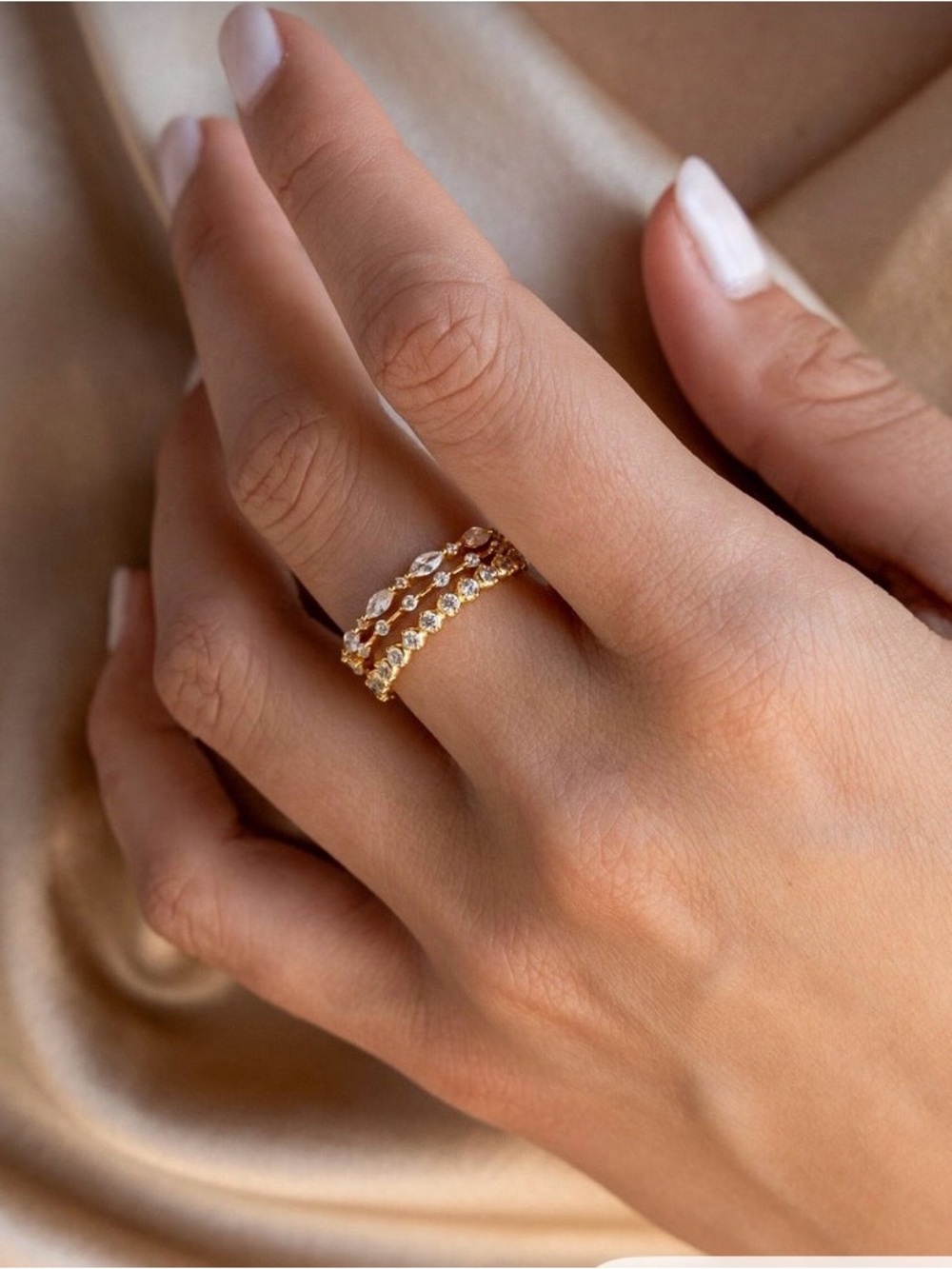 Caitlyn Minimalist Stacking Ring Set of 3 Dainty Gemstone Rings • Size 8